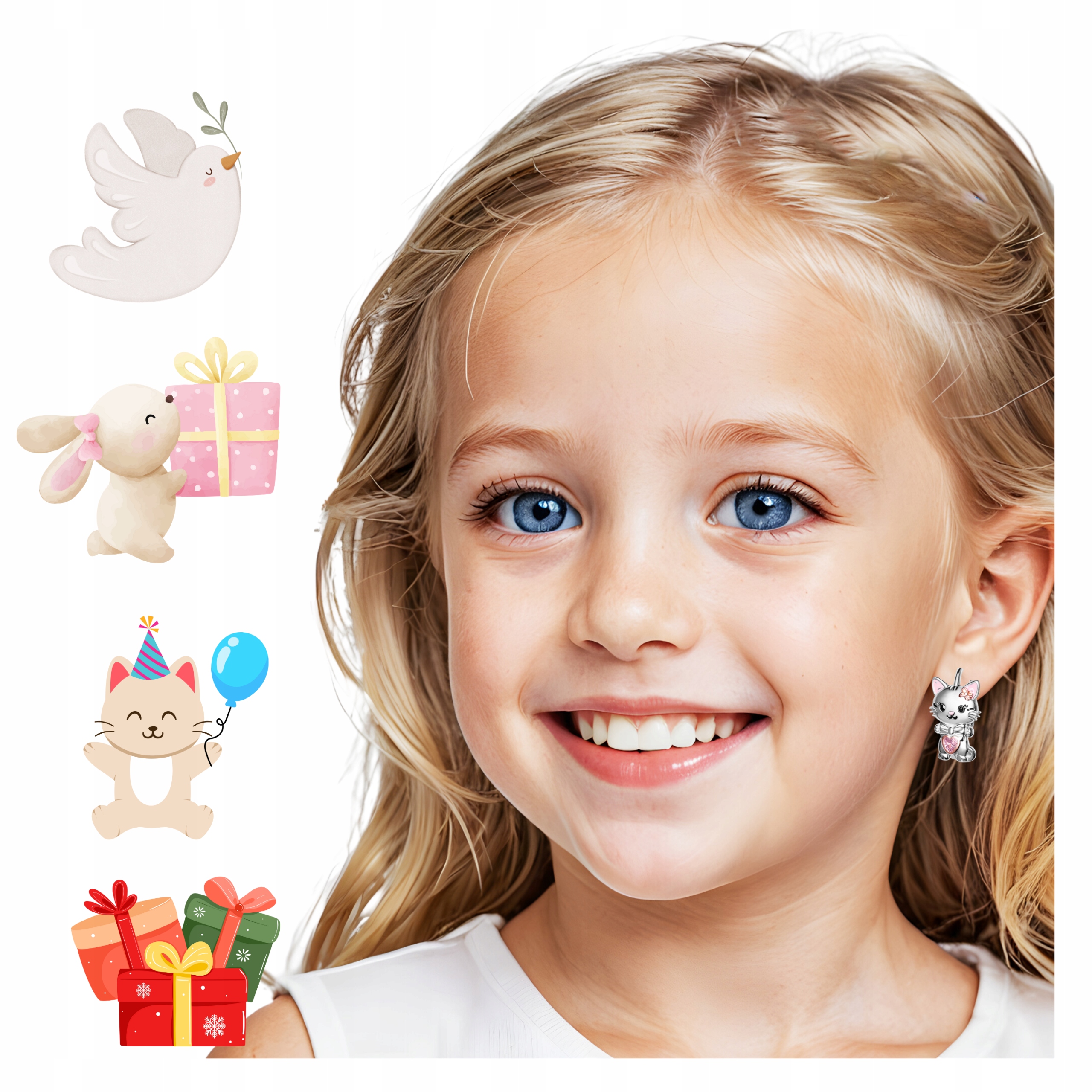 SREBRNE KOLCZYKI KOT DLA DZIEWCZYNKI KOTKI ANGIELSKIE 925 ORYGINALNE ALOLA Kolor dominujący srebrny