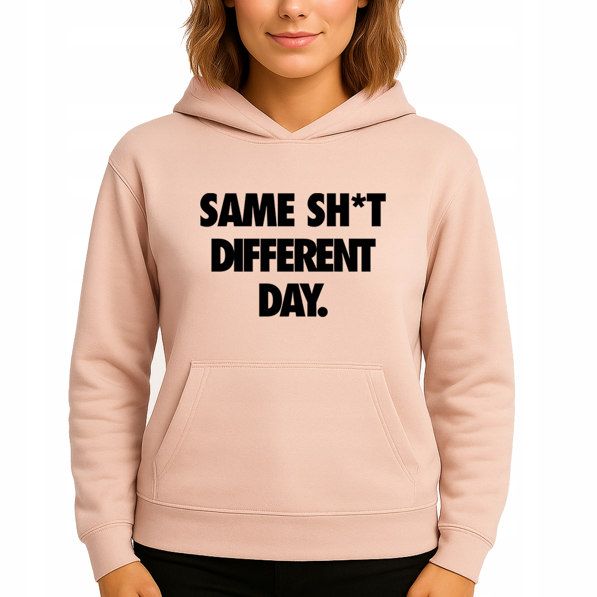 Mikina S Kapucí Broskvová Bavlněná Same Sh*t Different Day Vel S