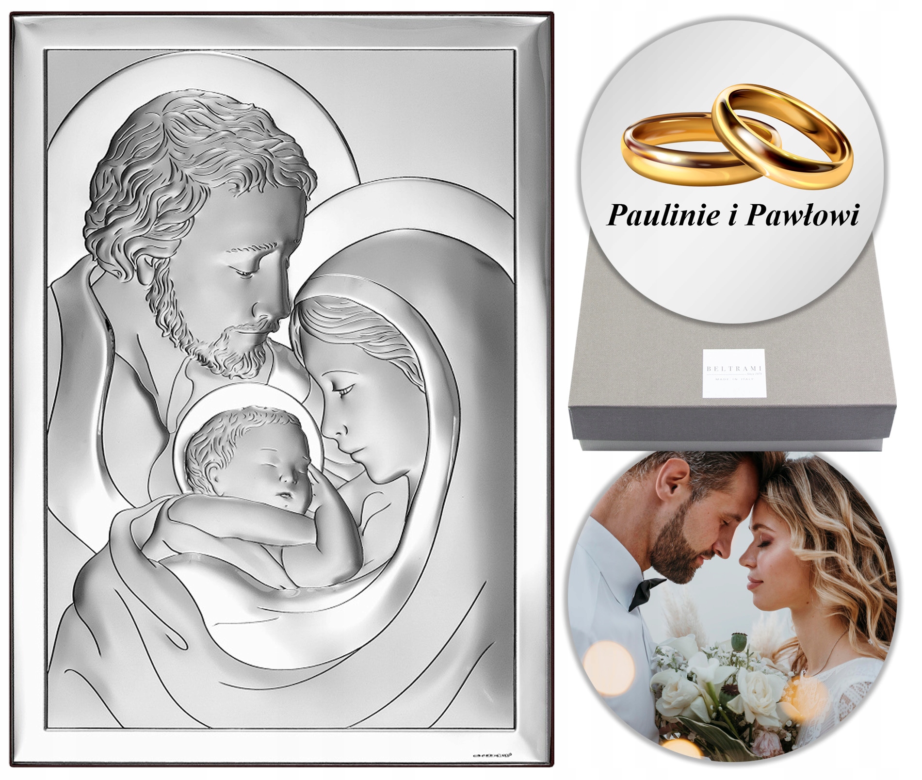 Stříbrný Obrázek dárek Na Křtiny Svatba Svatá Rodina Gravírování