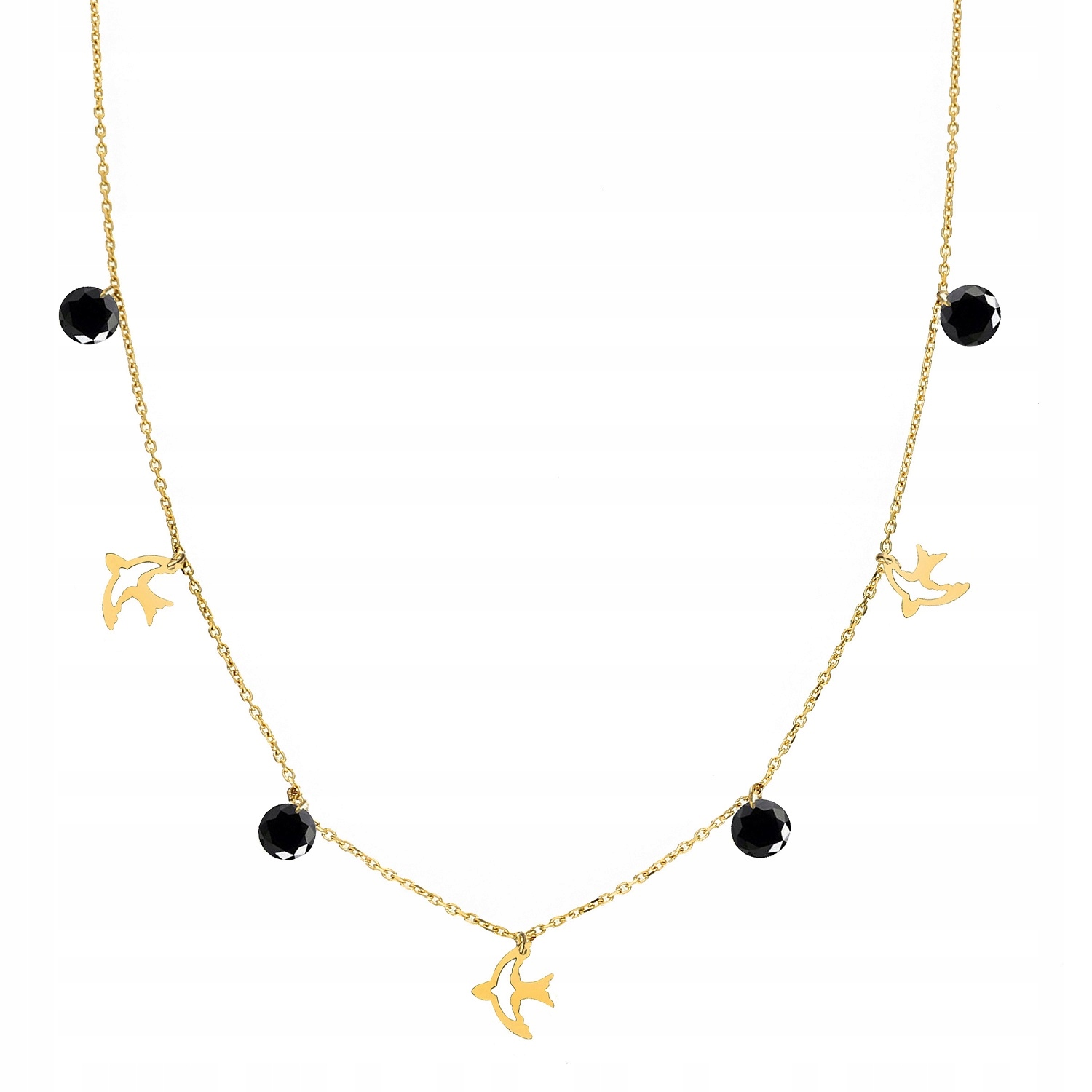 Pozlacený Náhrdelník Vlaštovky Černé Zirkony Choker Ag.925