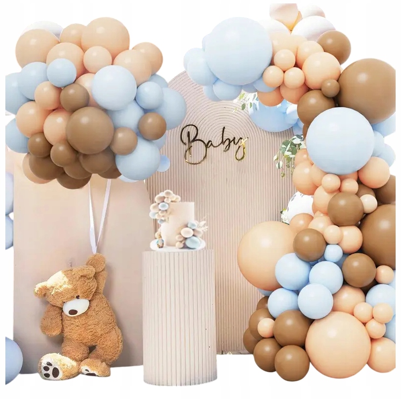 Dekoracja Balonowa Niebieska Beż Boho Roczek Baby Shower Wesele Przyjęcie