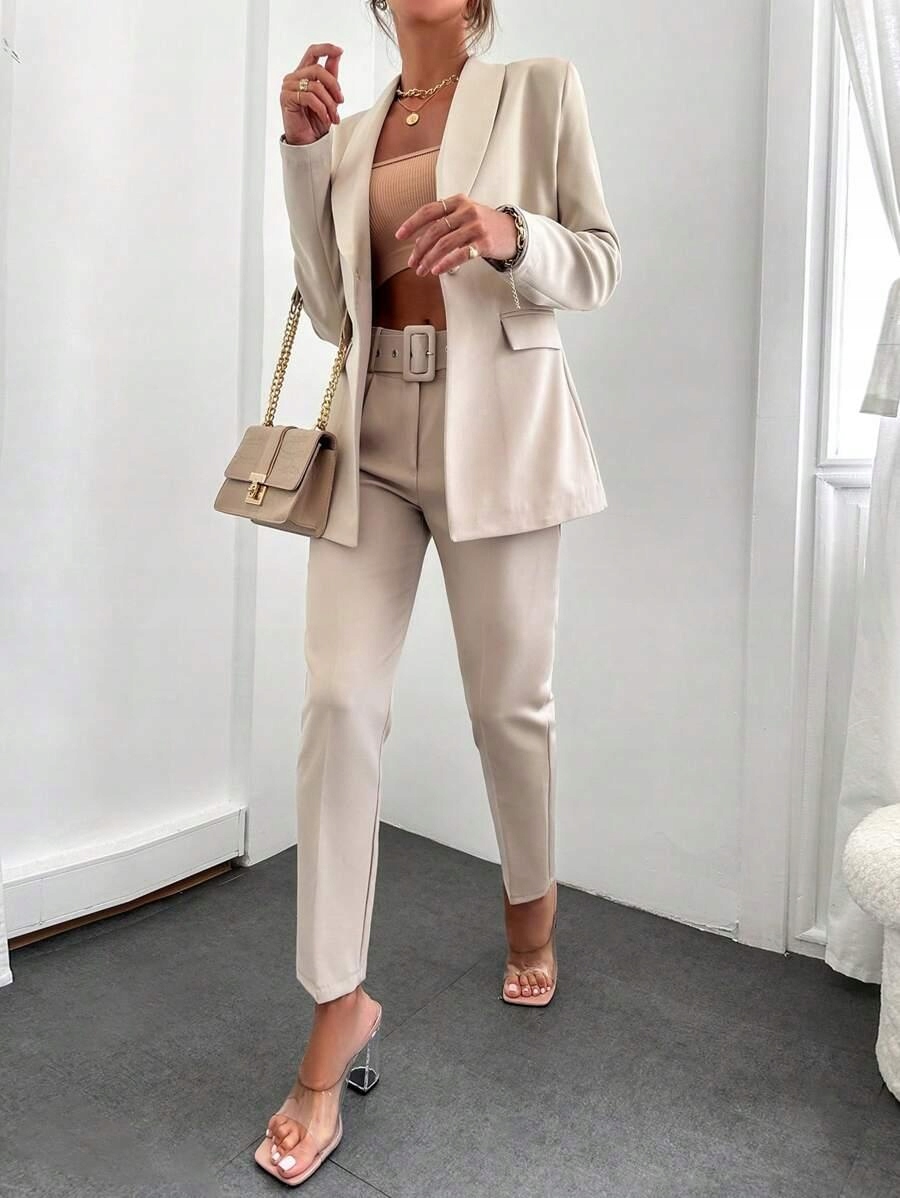 Shein Béžový Komplet Sako Kalhot 0MS S06__M