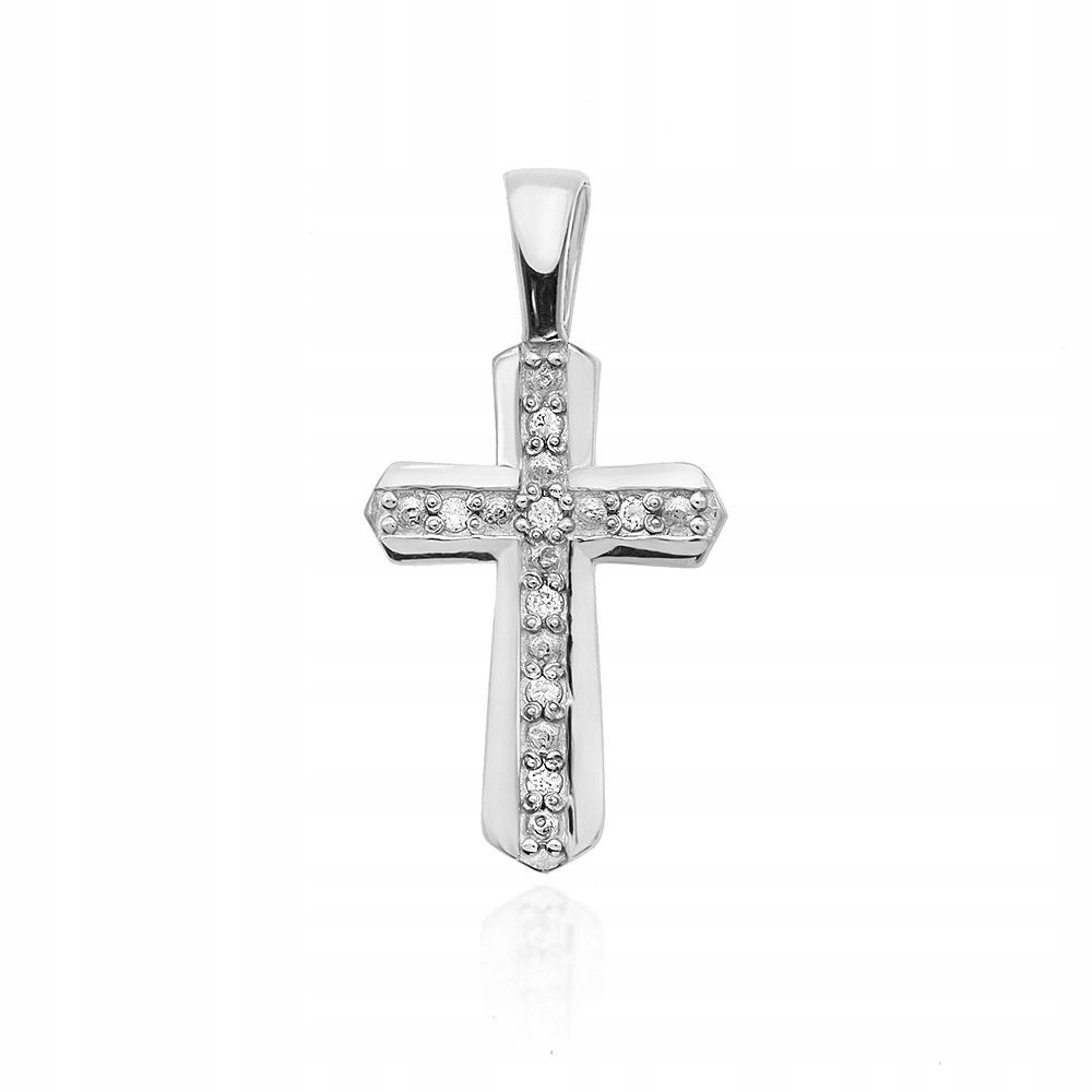 Zlatý přívěsek přívěsek retro křížek s diamanty Bílé zlato 585 0.03 ct