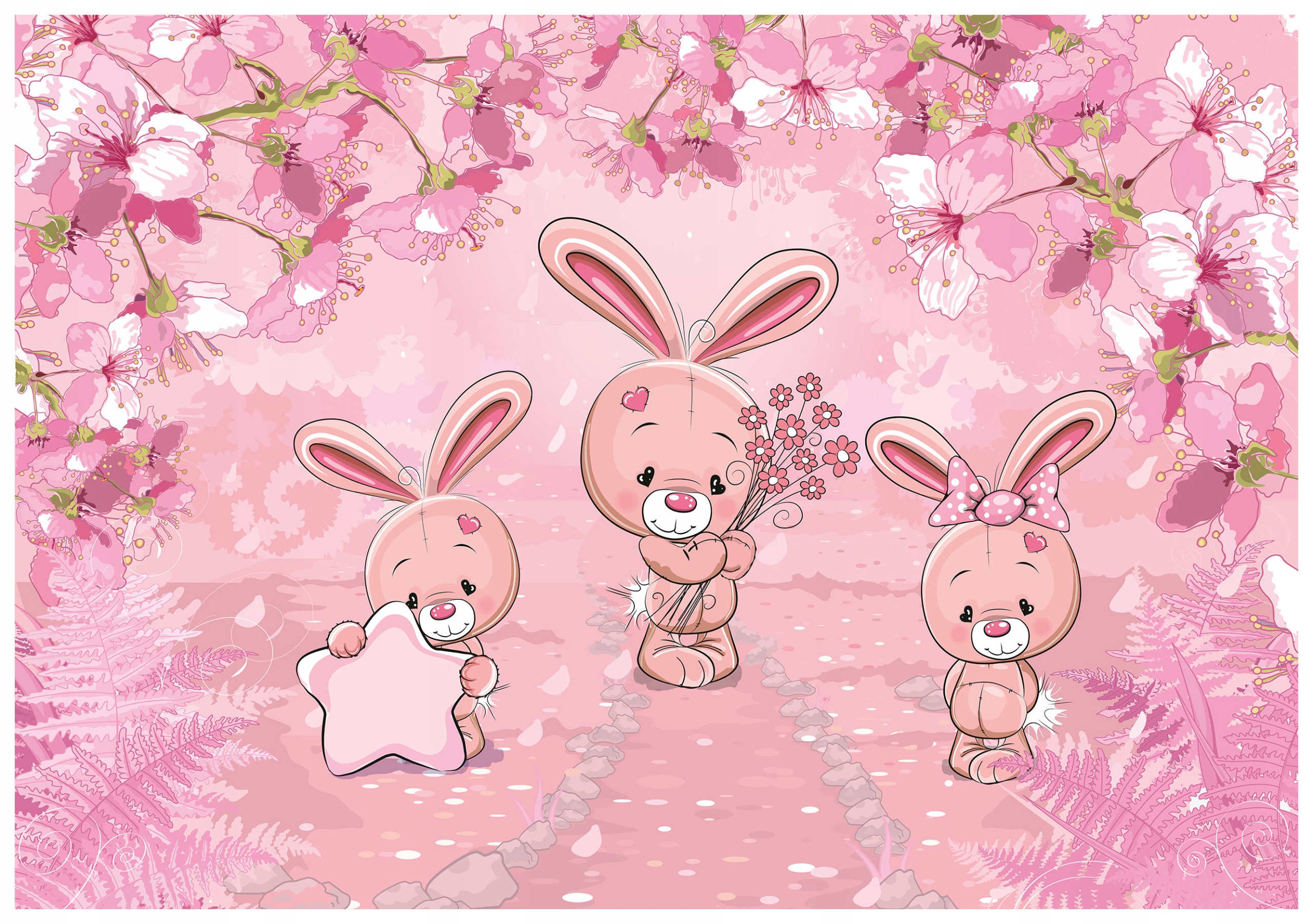 Fototapeta Králíčci s květinami do dětského pokoje růžová 254x184 lepidlo