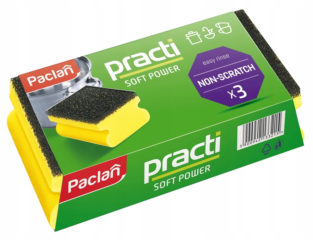

Paclan Practi Gąbki do Naczyń Soft Power 3 sztuki
