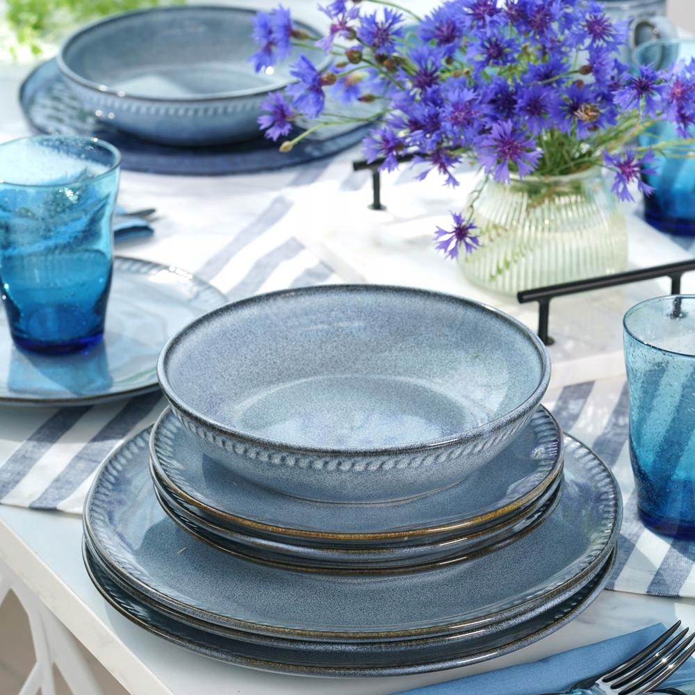 Villa Italia Sada modrých keramických tanierov pre 6 osôb Denim New