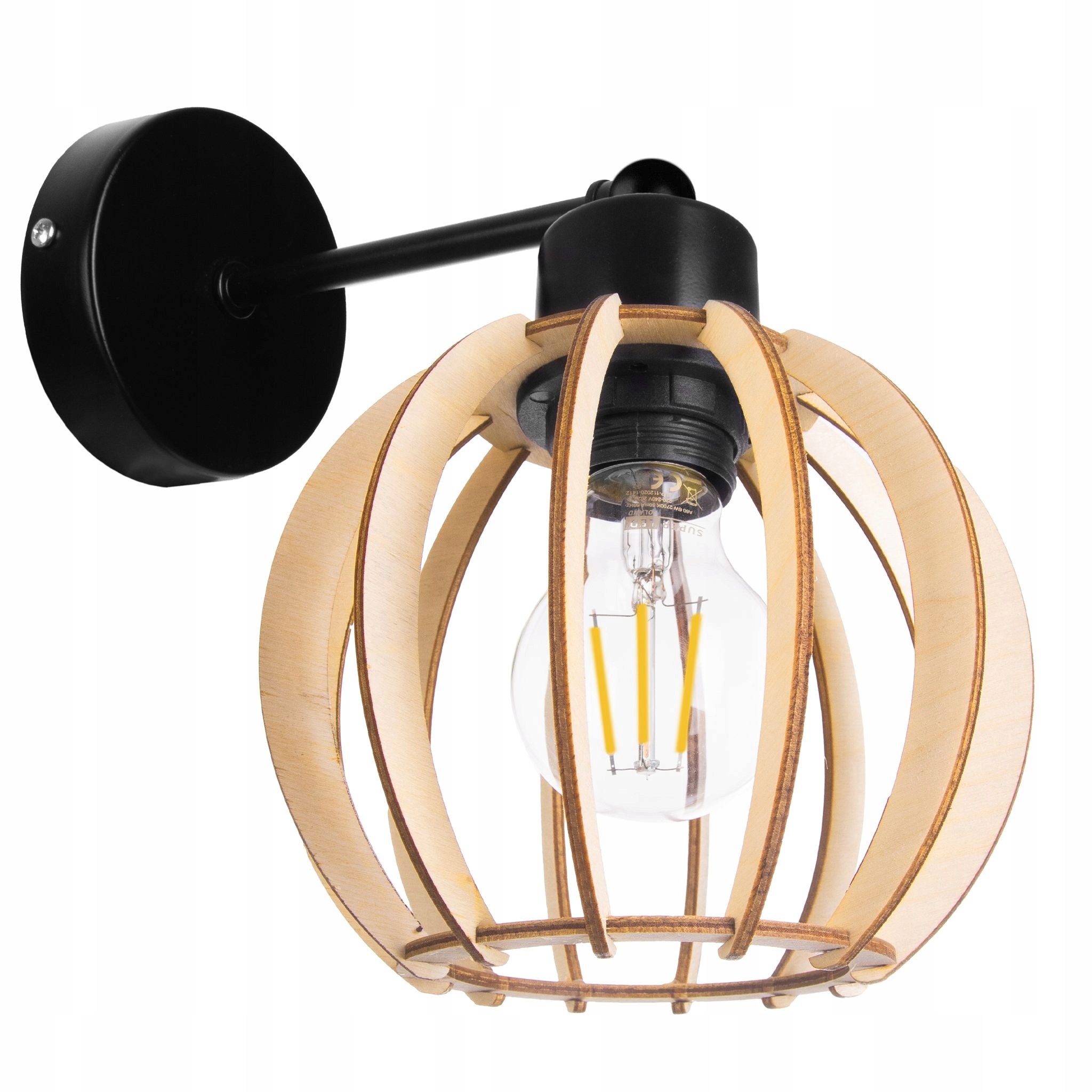 

Lampa Kinkiet E27 ścienny Stały loft Kula Drewno