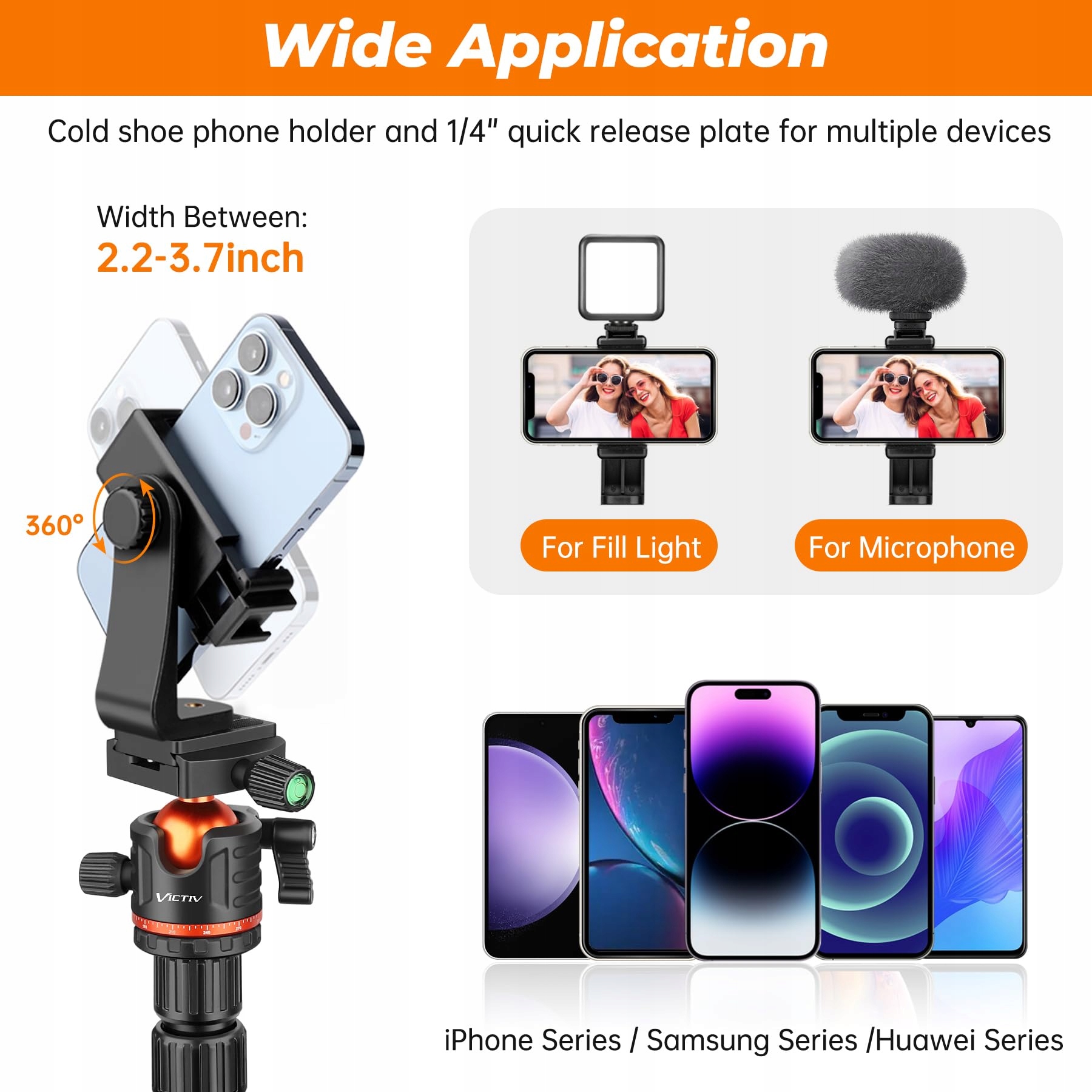 VICTIV Statyw Kamera 200cm Aluminiowy Statyw Podróżny DSLR i Smartfon — miniatura 5