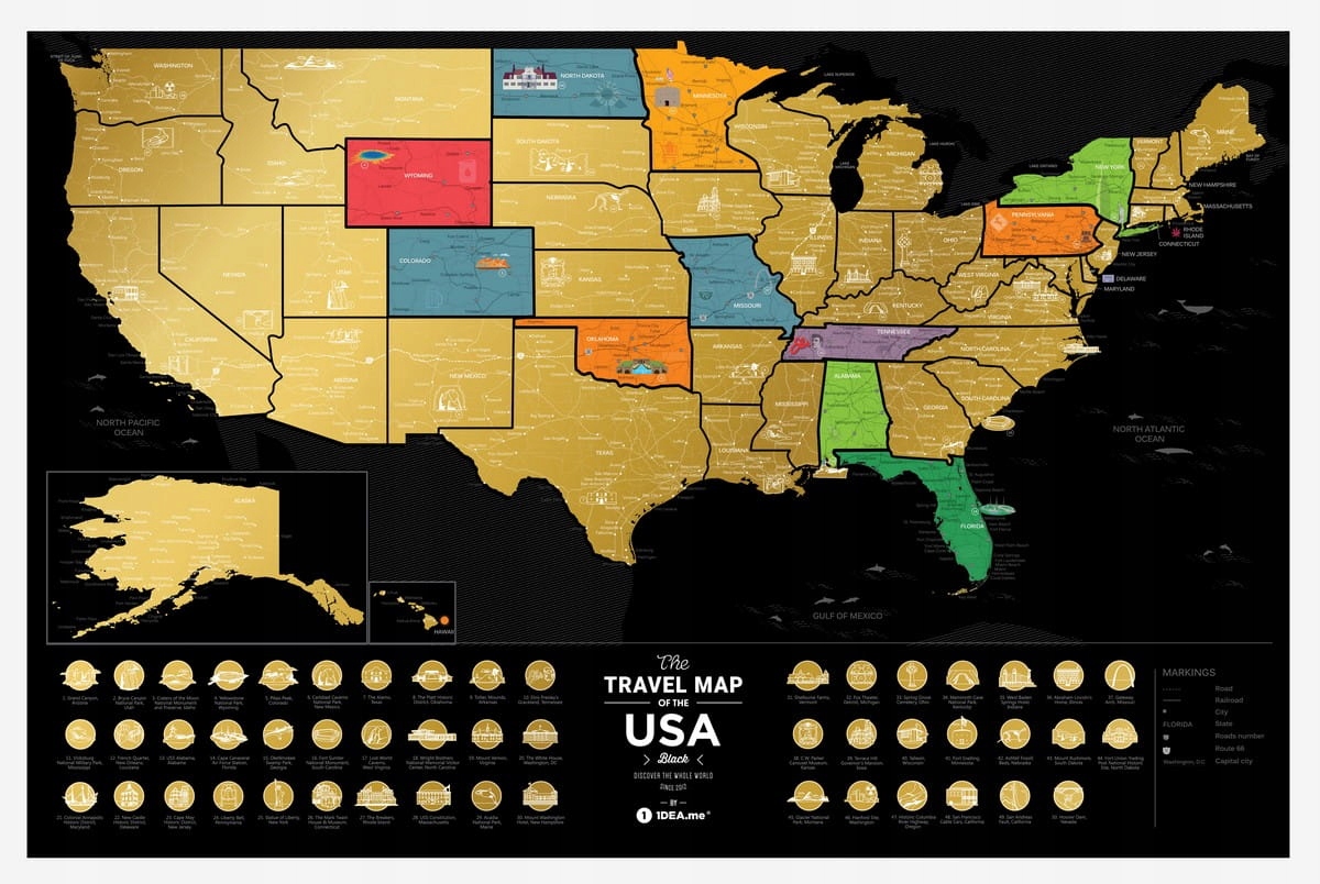 Mapa zdrapka - Travel Map USA Black