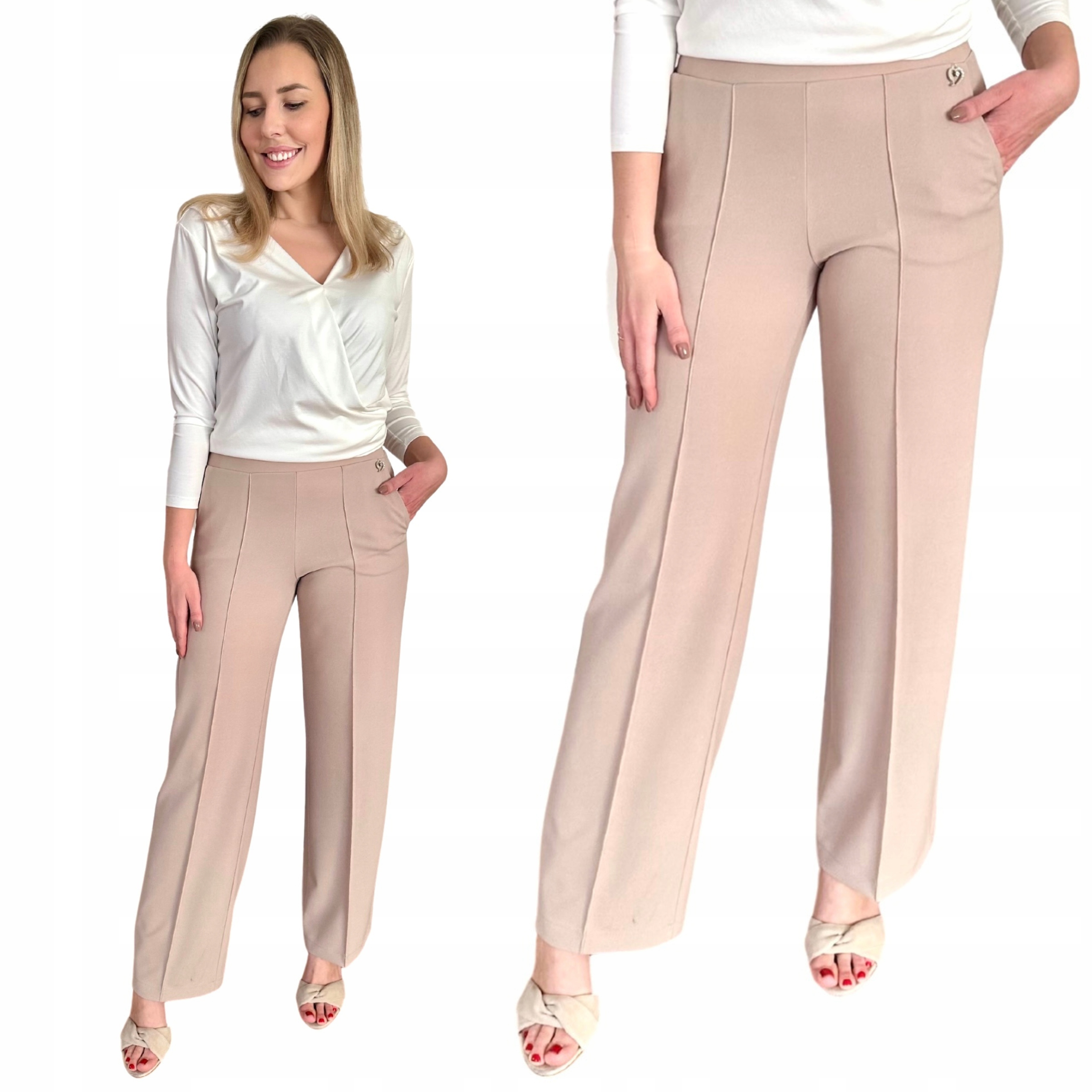 Spodnie damskie beżowe Polska produkcja Duże Rozmiary r. 38