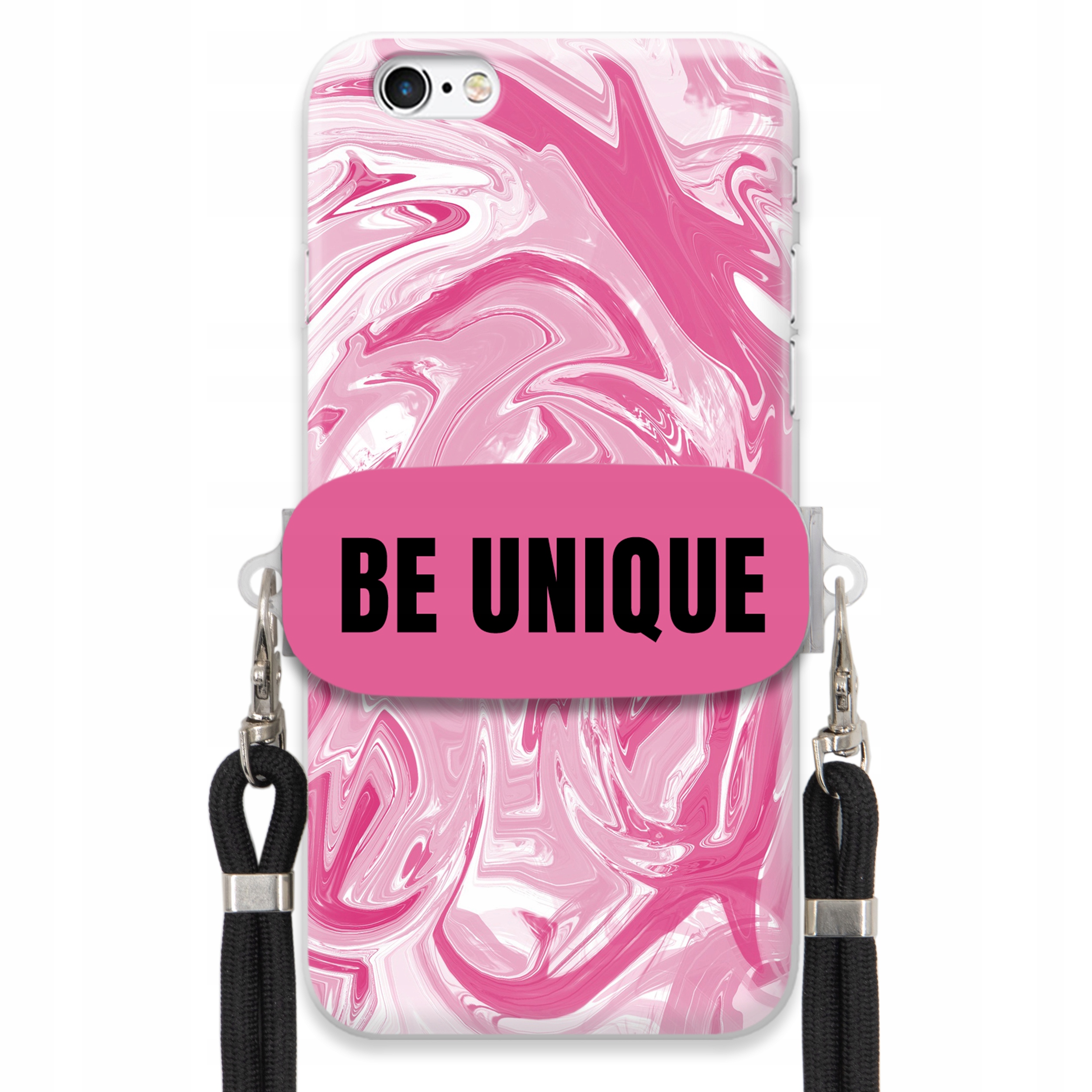Puzdro pre iPHONE 6 Plus Case držiak na šnúrku Čierna Ružová Mramor Be Unique
