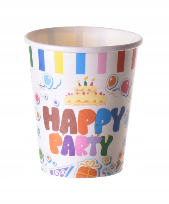 ZESTAW PAPIEROWY KUBECZKI TALERZYKI HAPPY PARTY Liczba sztuk w zestawie 36 szt.