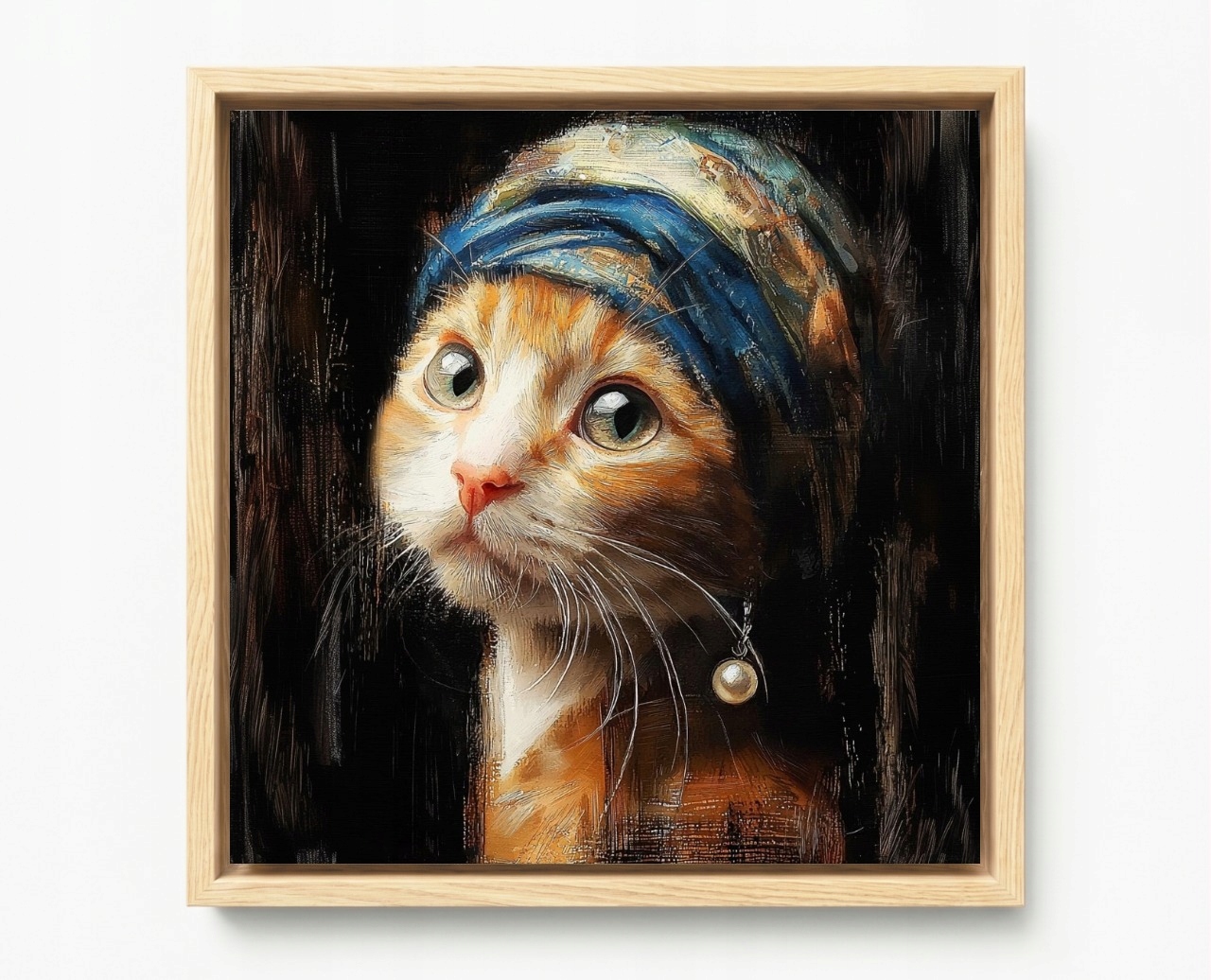 Obraz Rám American Box Mačka Dievča S Perlou Vermeer Style Parodia 60x60
