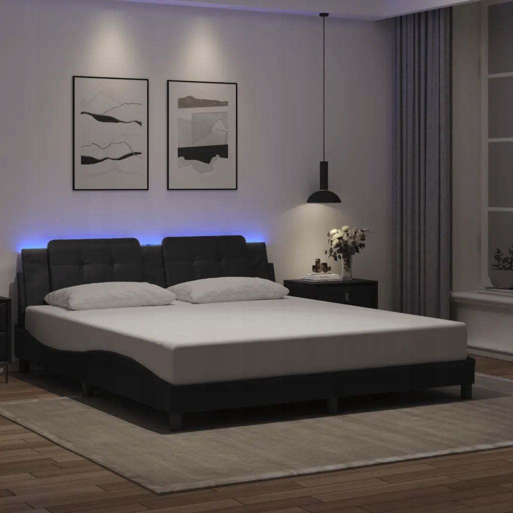 vidaXL Rám postele s Led bez matrace Zadar černý 180 x 200 cm