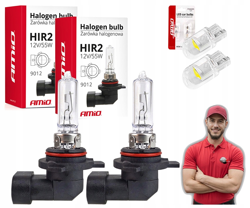 2x Żarówka Halogenowa HIR2 9012 12V 55W Homologacja (E8) Mocna +2 Led T10