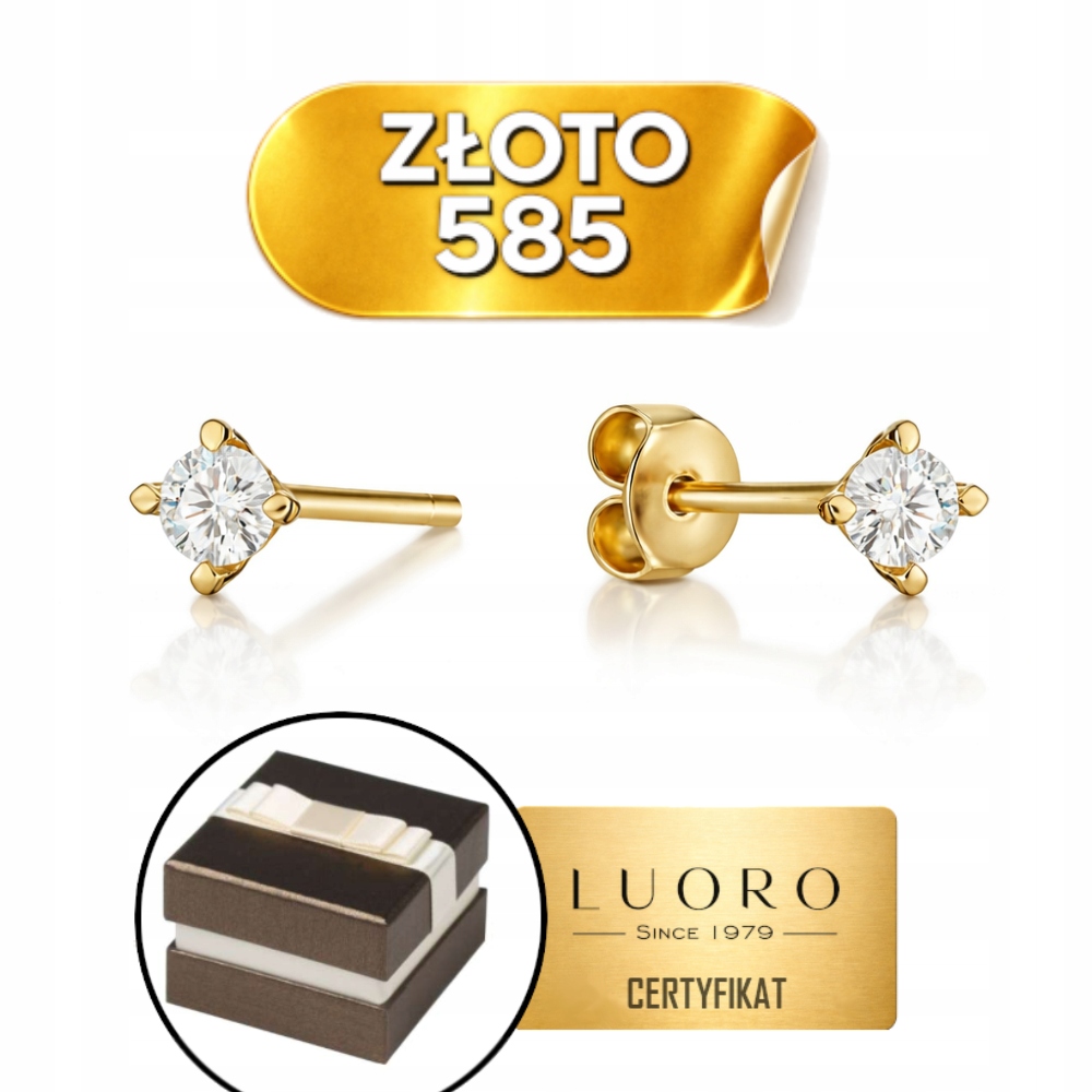 Náušnice Zlaté 585 14K Zirkon Ve Čtyřech Tlapkách 2,5 MM Krabička Dárek