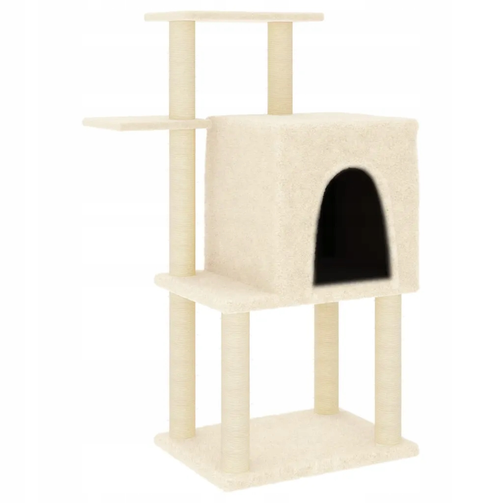 Levně Škrabadlo pro kočky se sisalovými sloupky, krémové, 97 cm