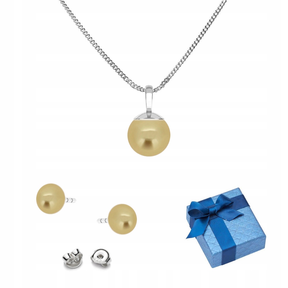 Stříbrný set 925 náušnice přívěsek s perlami Swarovski 8/10 mm Gold