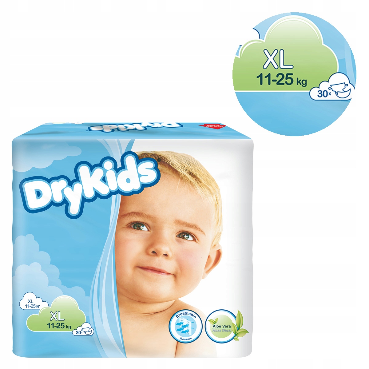 

Pieluchomajtki dziecięce DryKids XL 11-25kg 30szt