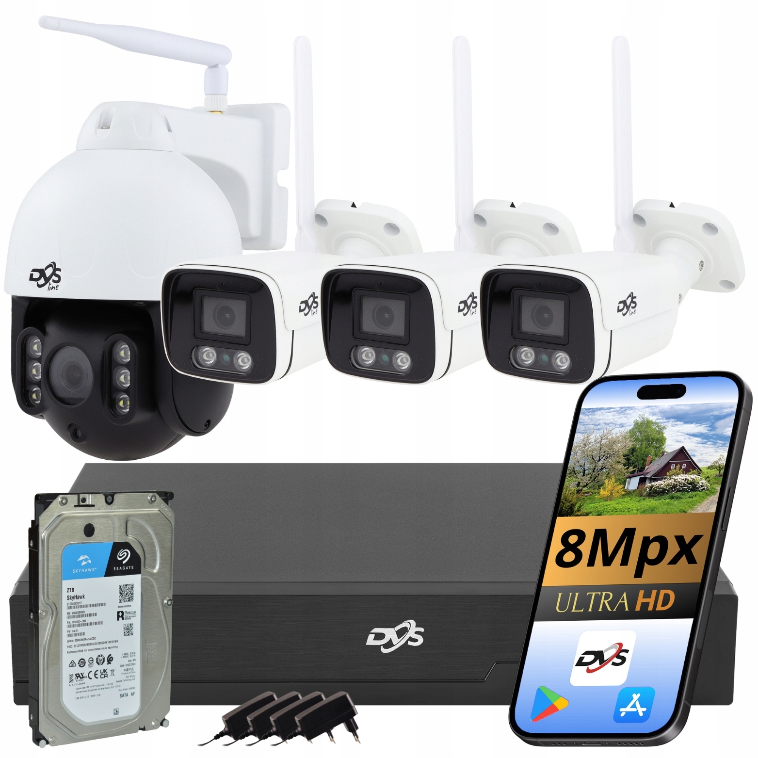 Wifi Monitorovací Sada 3 Kamery 8MPX Otočná Kamera 4K 8MP Disk 2B