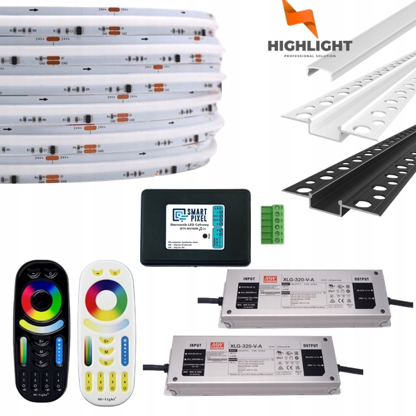 30 m Sada Fasáda Led Digitálna Cob Rgb+nw 16W 24V IP65+Profil W/b