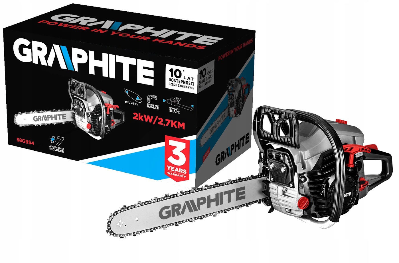Pilarka łańcuchowa spalinowa 2kW (2.7KM) prowadnica 18" (450mm) Graphite