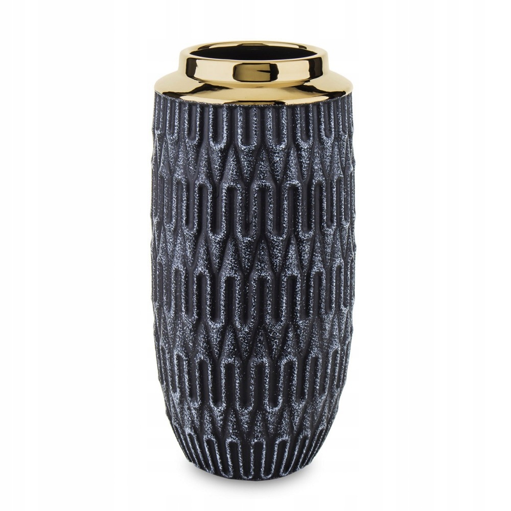 WAZON GRAFITOWY ZŁOTY CERAMICZNY 25x12cm ZDOBIONY CZARNY MATOWY Kod producenta 137281