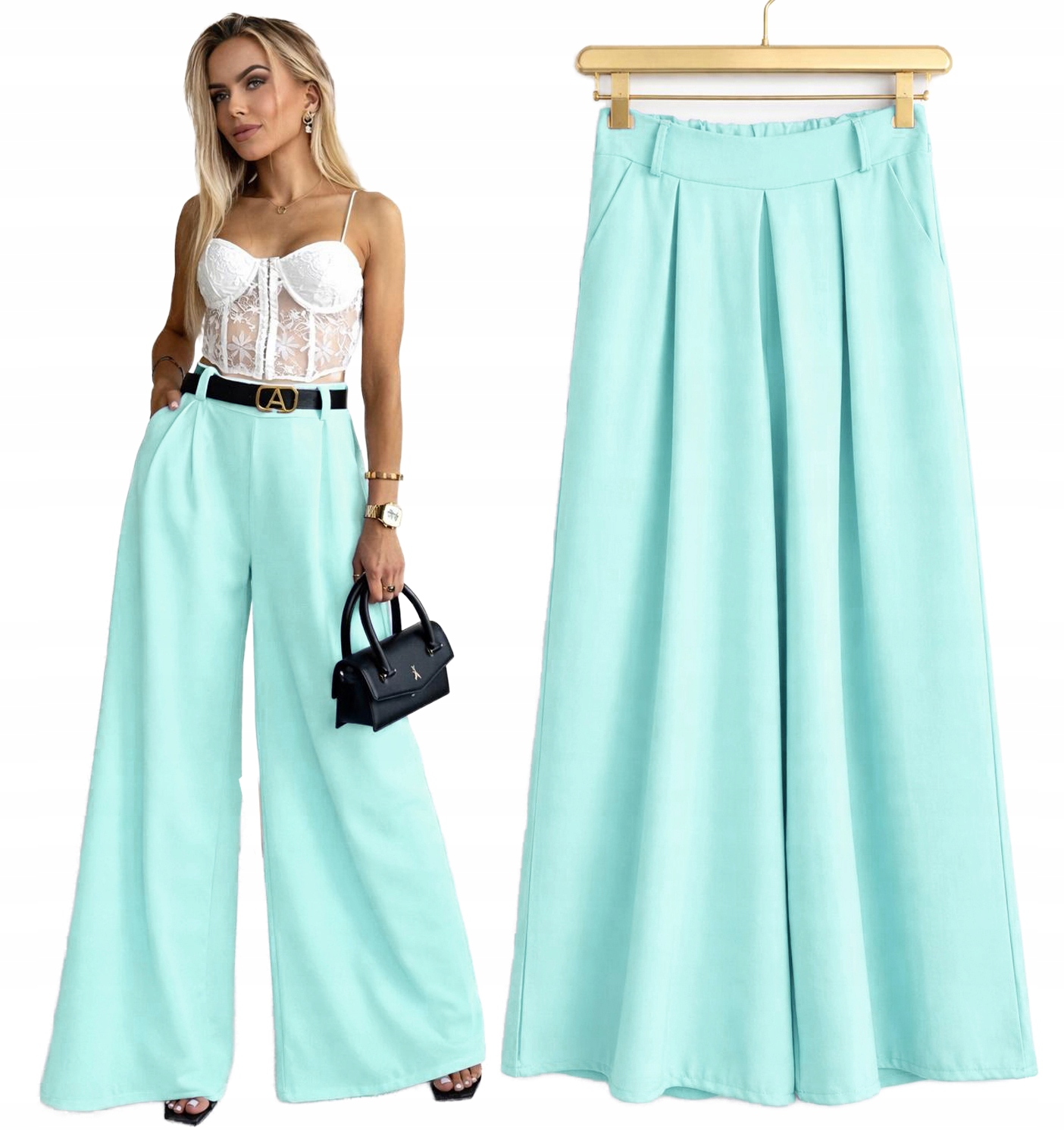 wizytowe Spodnie Damskie szwedy stylowa szeroka nogawka Hazel