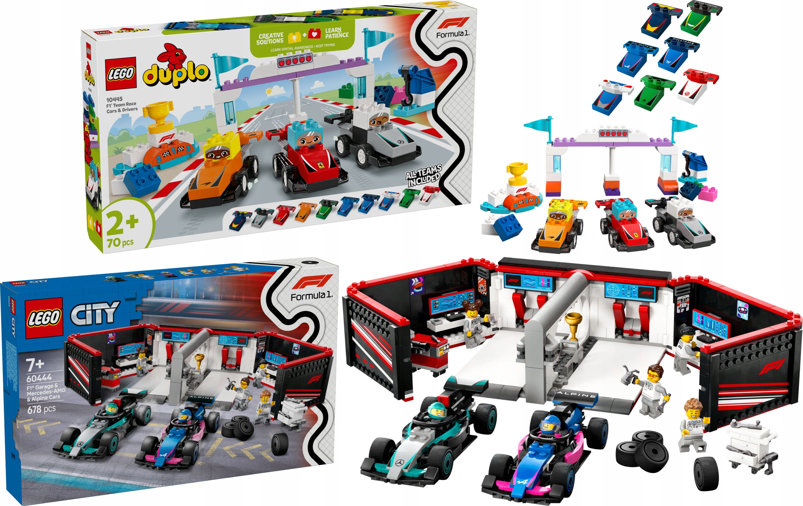 Lego Duplo 10445 Bolidy a řidiči Lego City 60444 F1 Garáž a bolidy