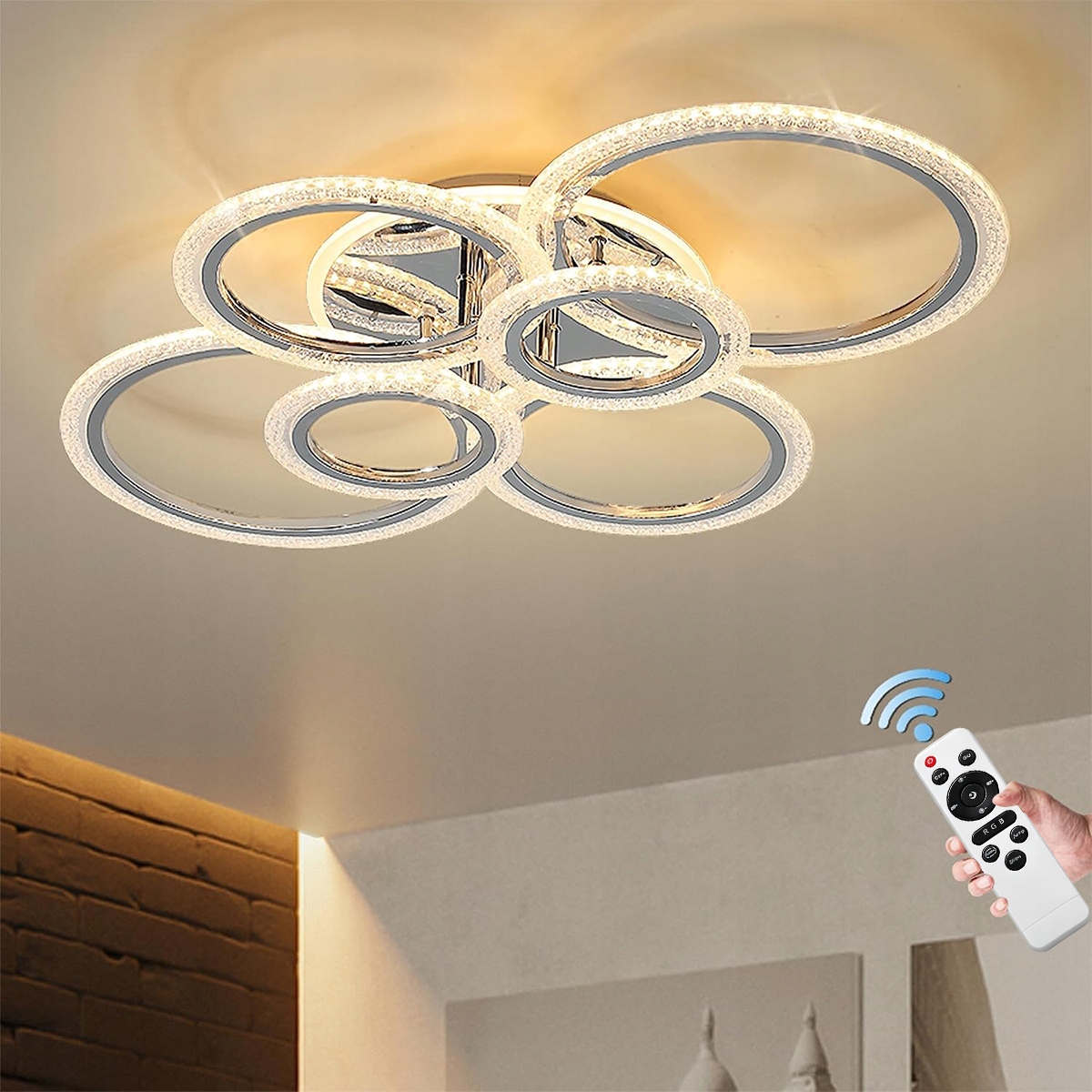 Lampa Sufitowa Kryształowa Glamour Wisząca Żyrandol Plafon Led +pilot
