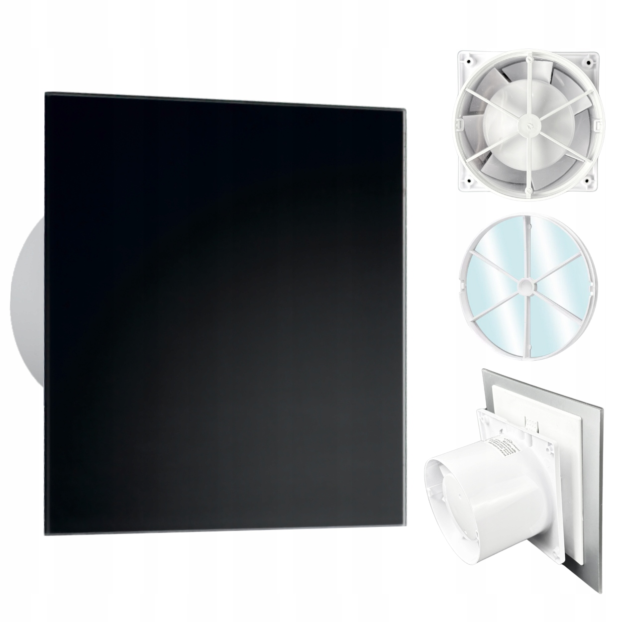 Koupelnový ventilátor dRim fi100 Zpětný Ventil Přední Strana Pp Černá matná barva