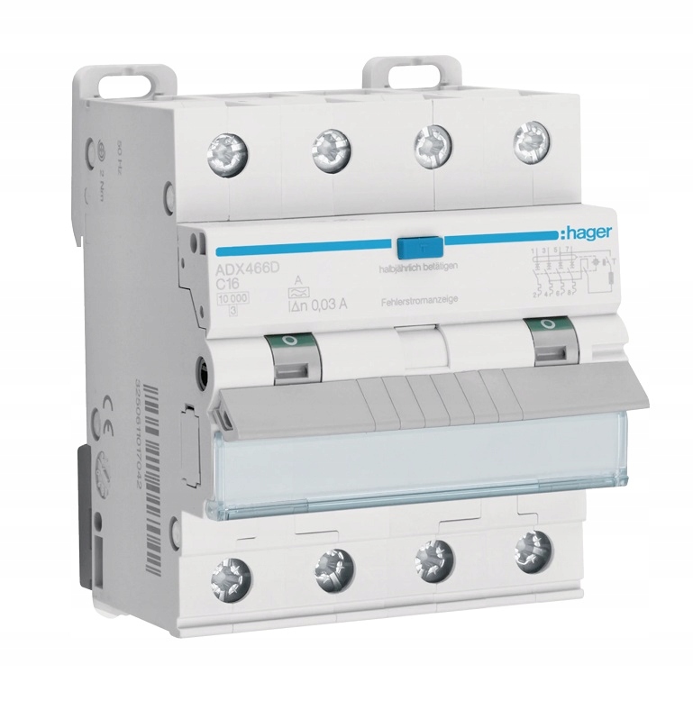 Hager ADX466D Fi-ls 4P 10kA C-16A 30mA Typ A-