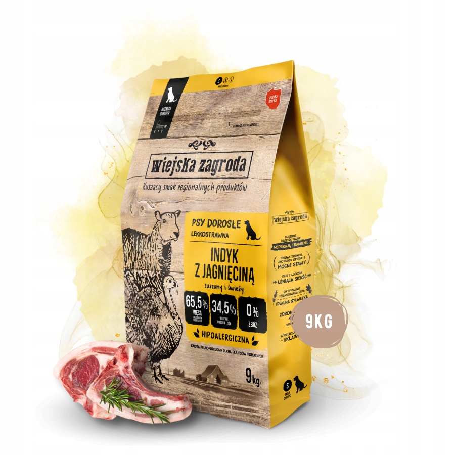 Levně Wiejska Zagroda Krmivo suché pro psa Krůta s Jehněčím Masem pro malá plemena S 9 kg