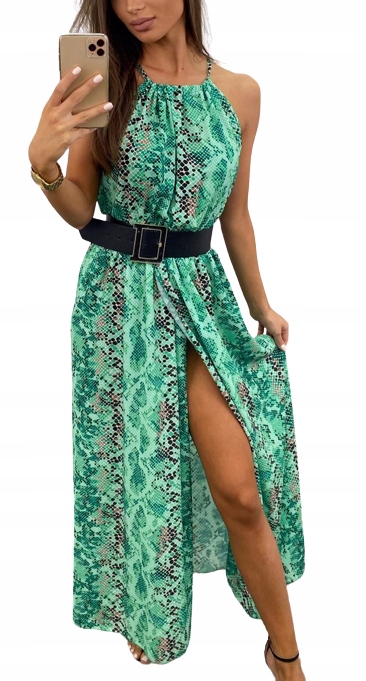 

Sukienka Maxi Z Rozcięciem Na Nodze Print Uni
