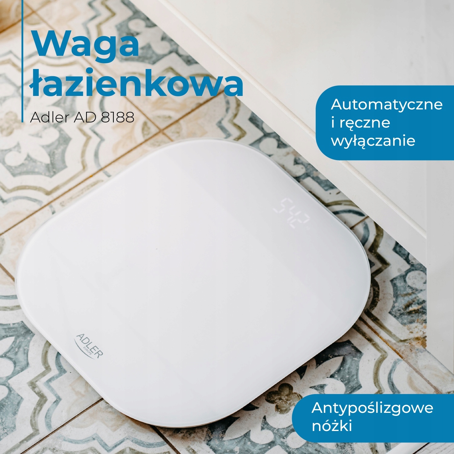 Waga Łazienkowa Adler AD 8188 LED 180kg Dokładna 100g Szkło