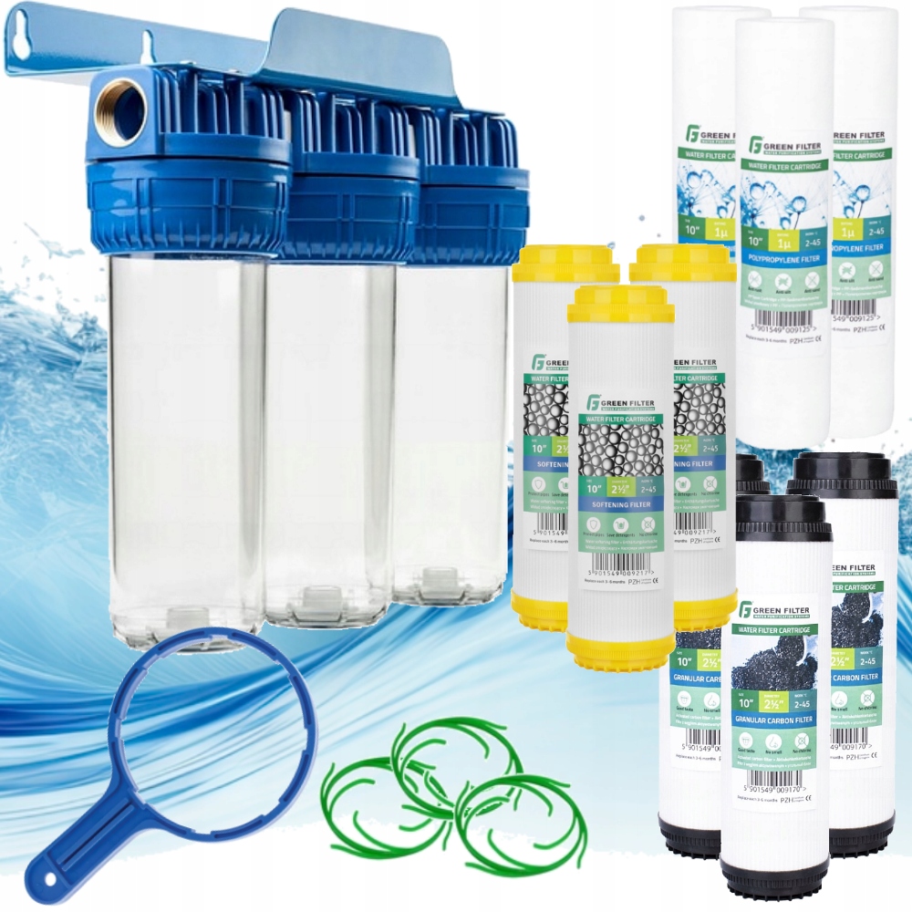 Předfiltr vody 3-stupňový trubkový 3/4" Green Filter