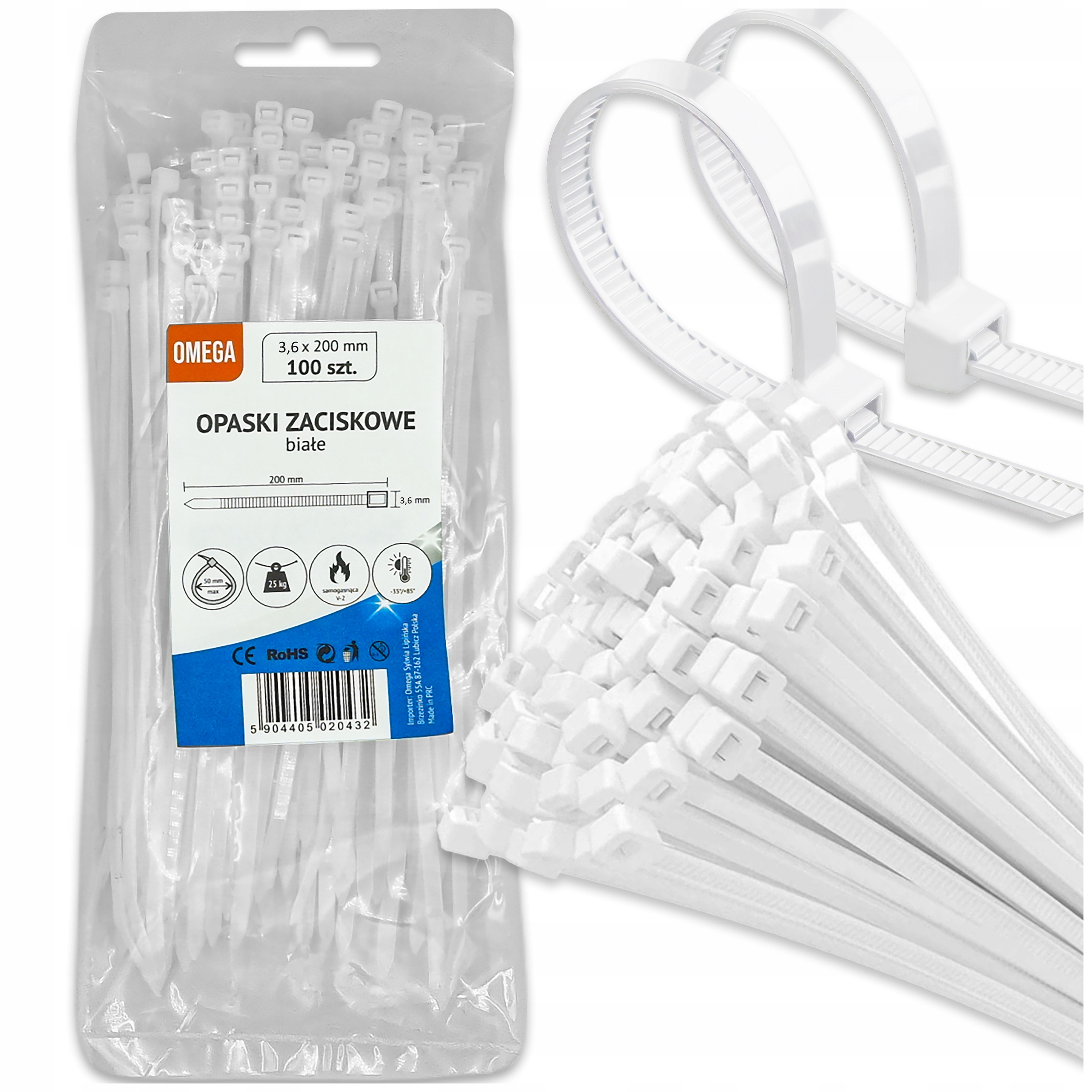 OPASKI TRYTKI ZACISKOWE KABLOWE BIAŁE 3,6X200