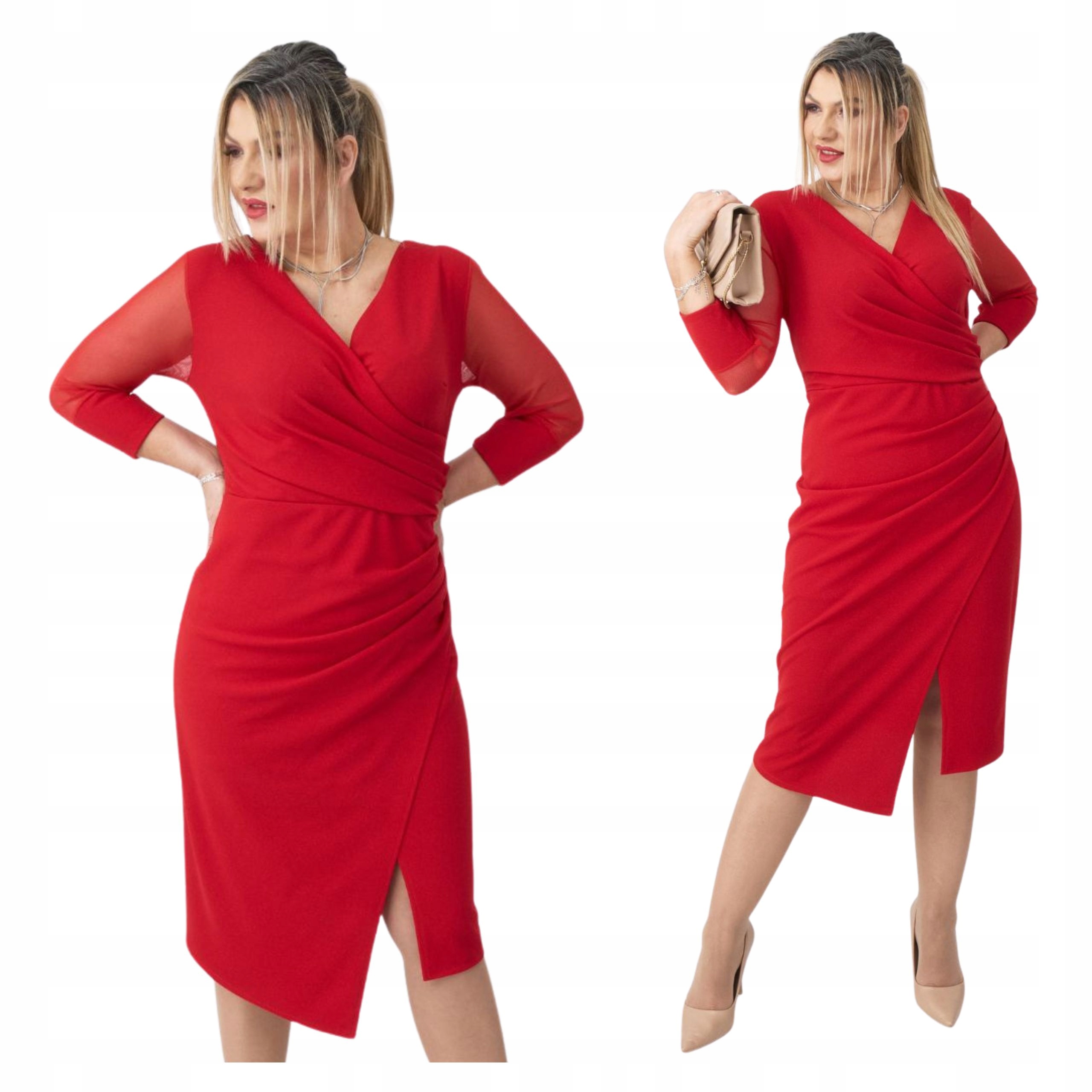 Sukienka kopertowa z marszczeniem Polski Producent duże rozmiary