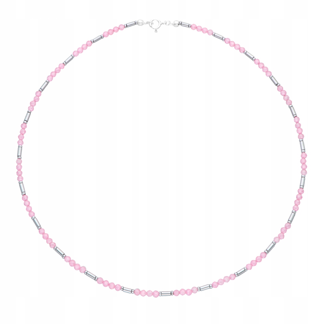 Náhrdelník s růžovými zirkony a hematitem stříbro