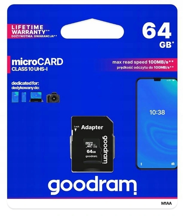 GOODRAM KARTA PAMIĘCI 64GB MICRO SD XC CLASS 10 Kod producenta M1AA-0640R12