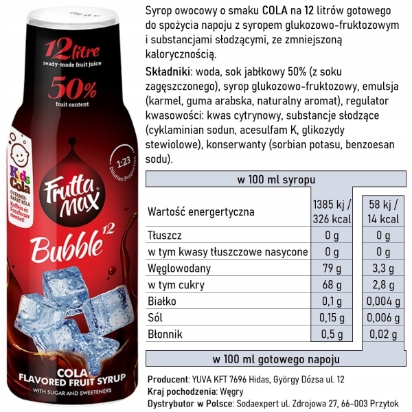 Syrop FruttaMax Kids Cola 500 ml na 12 titrów Marka Inna