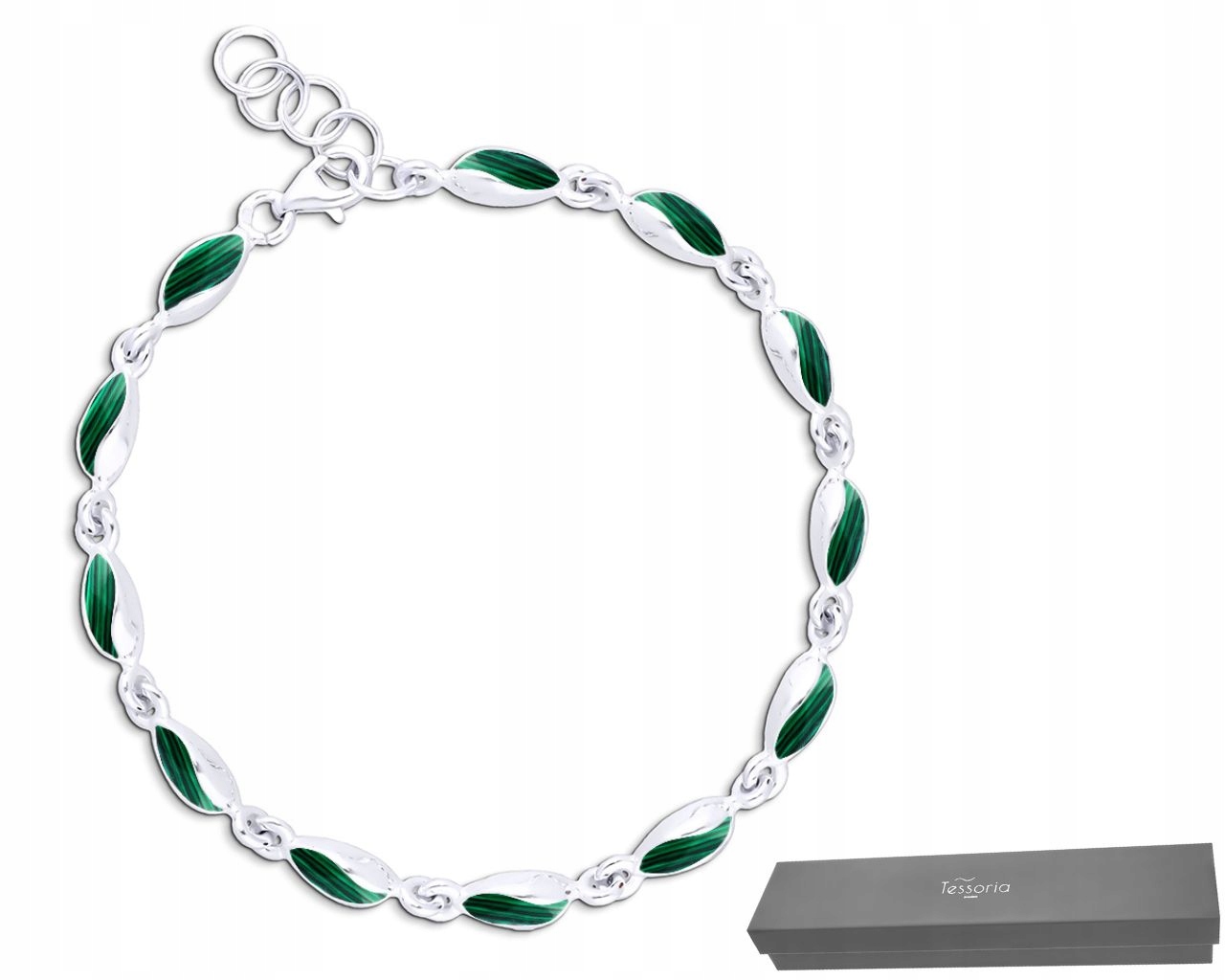 Stříbrný náramek pro ženy Zelené Malachity Stříbro ryzost 925 Originální vzor
