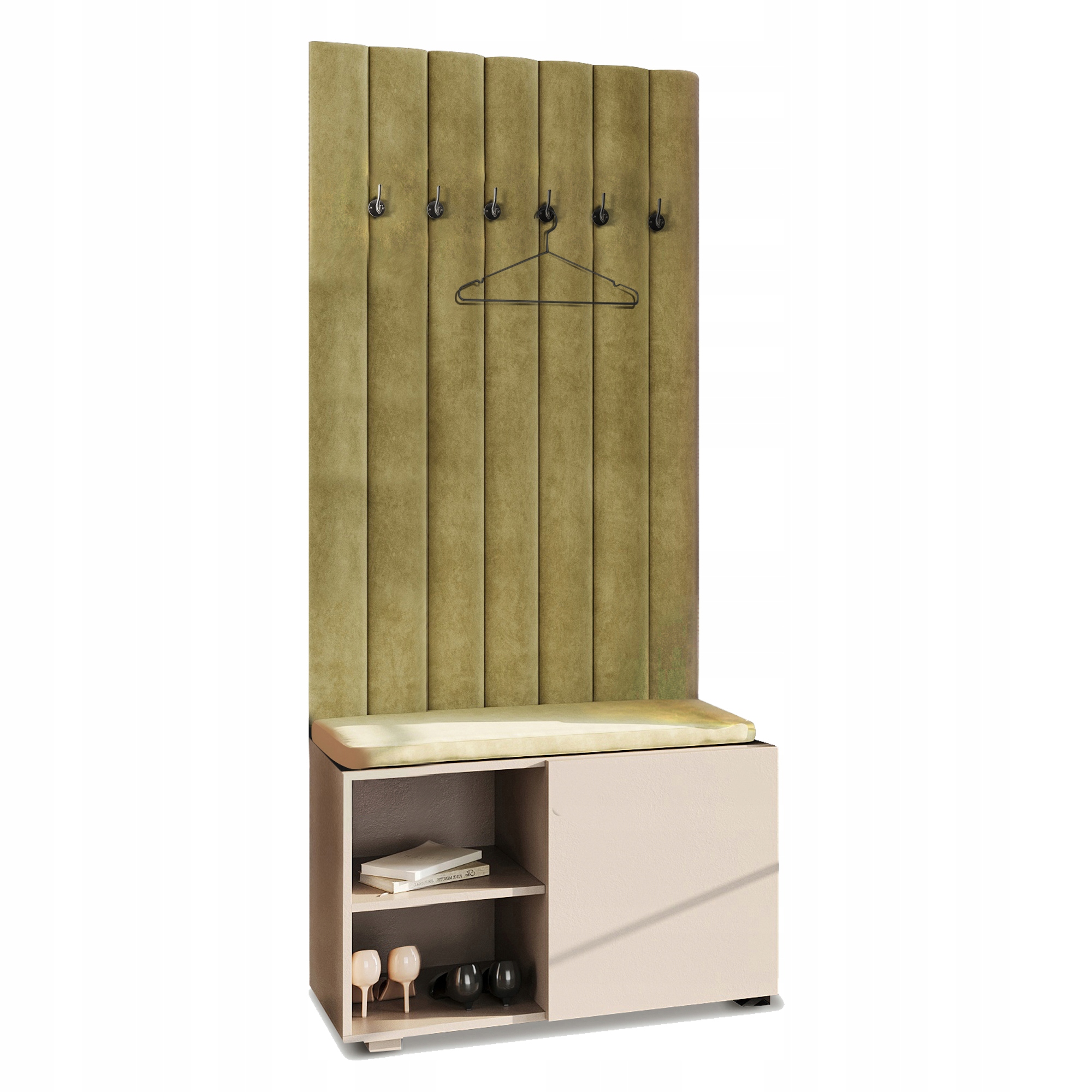 Šatní skříň do předsíně, věšák, sedák, panely, béžová Aria Pto Černá 32