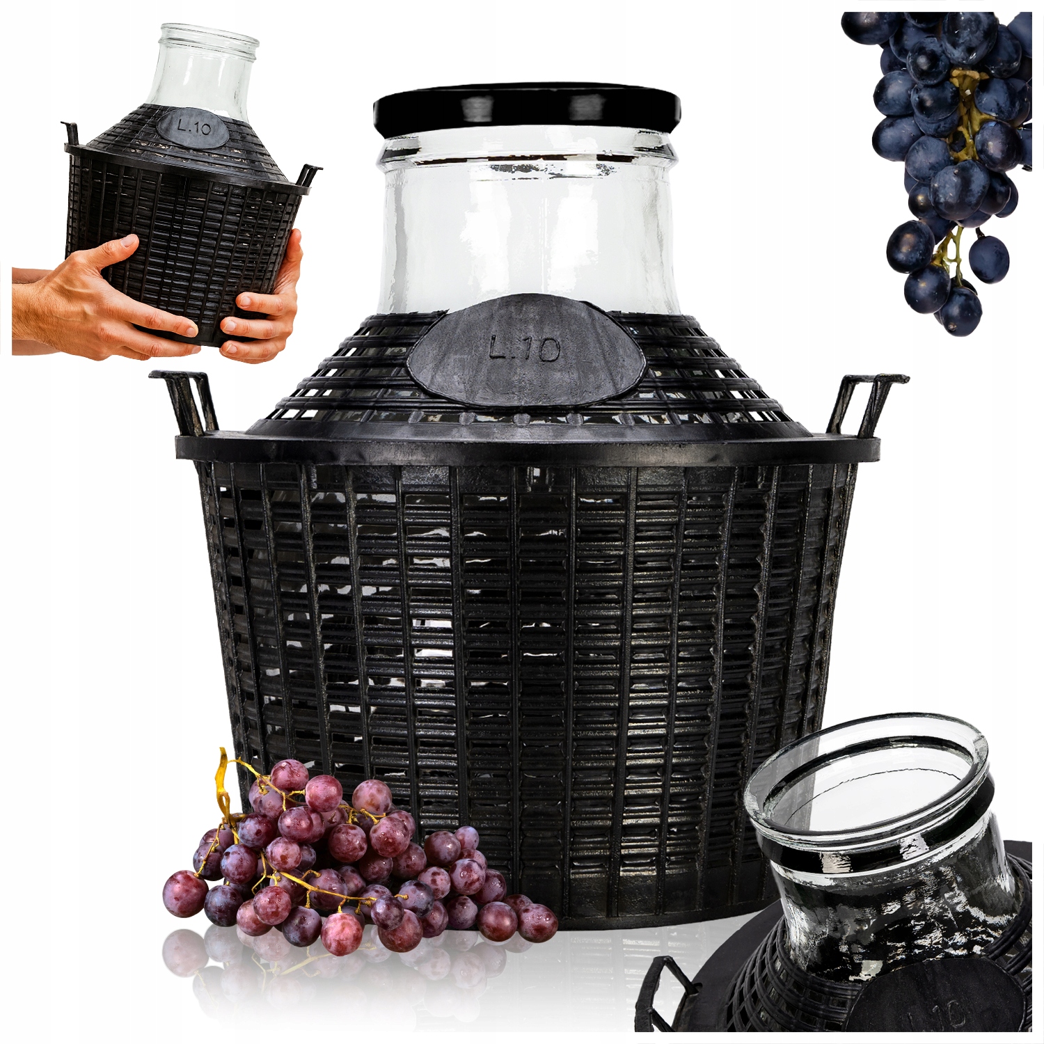 Balón Na Víno Cydr 10L Gąsior Na Víno, široké hrdlo, silné sklo