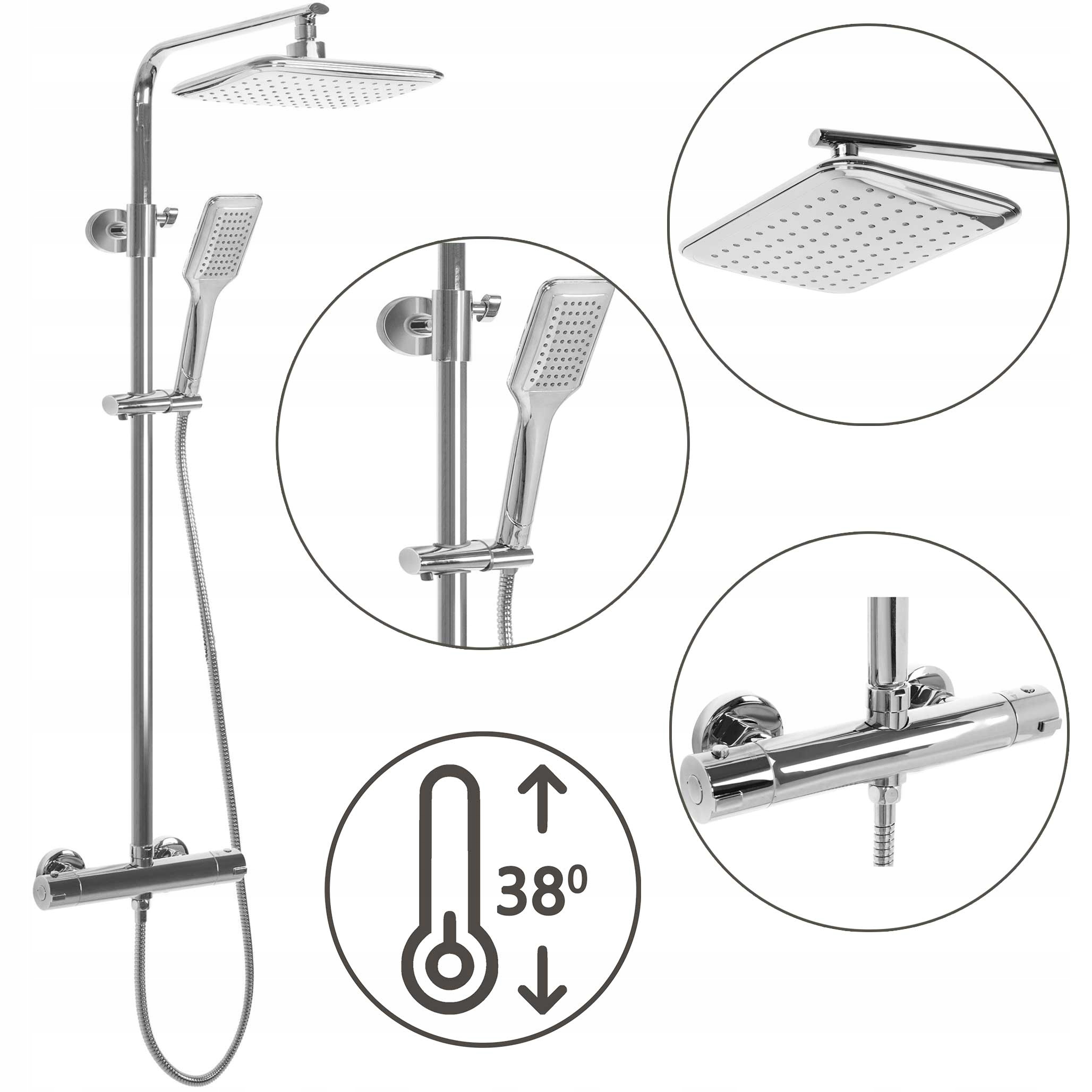 Nástenná sprchová súprava s termostatom Rea Tom Chrómová nástenná sprcha