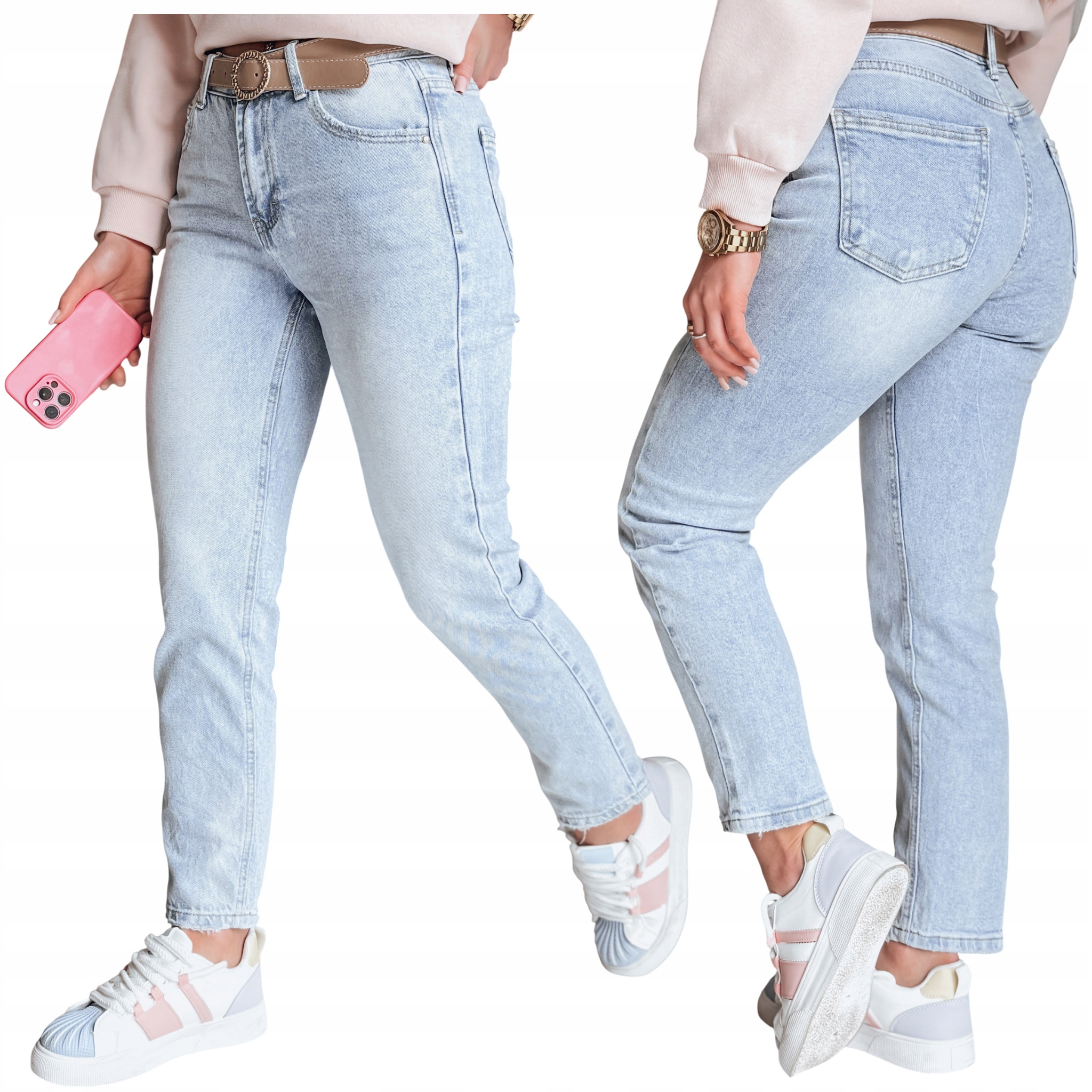 Spodnie damskie jeansowe slim fit z paskiem niebieskie UY2680 S
