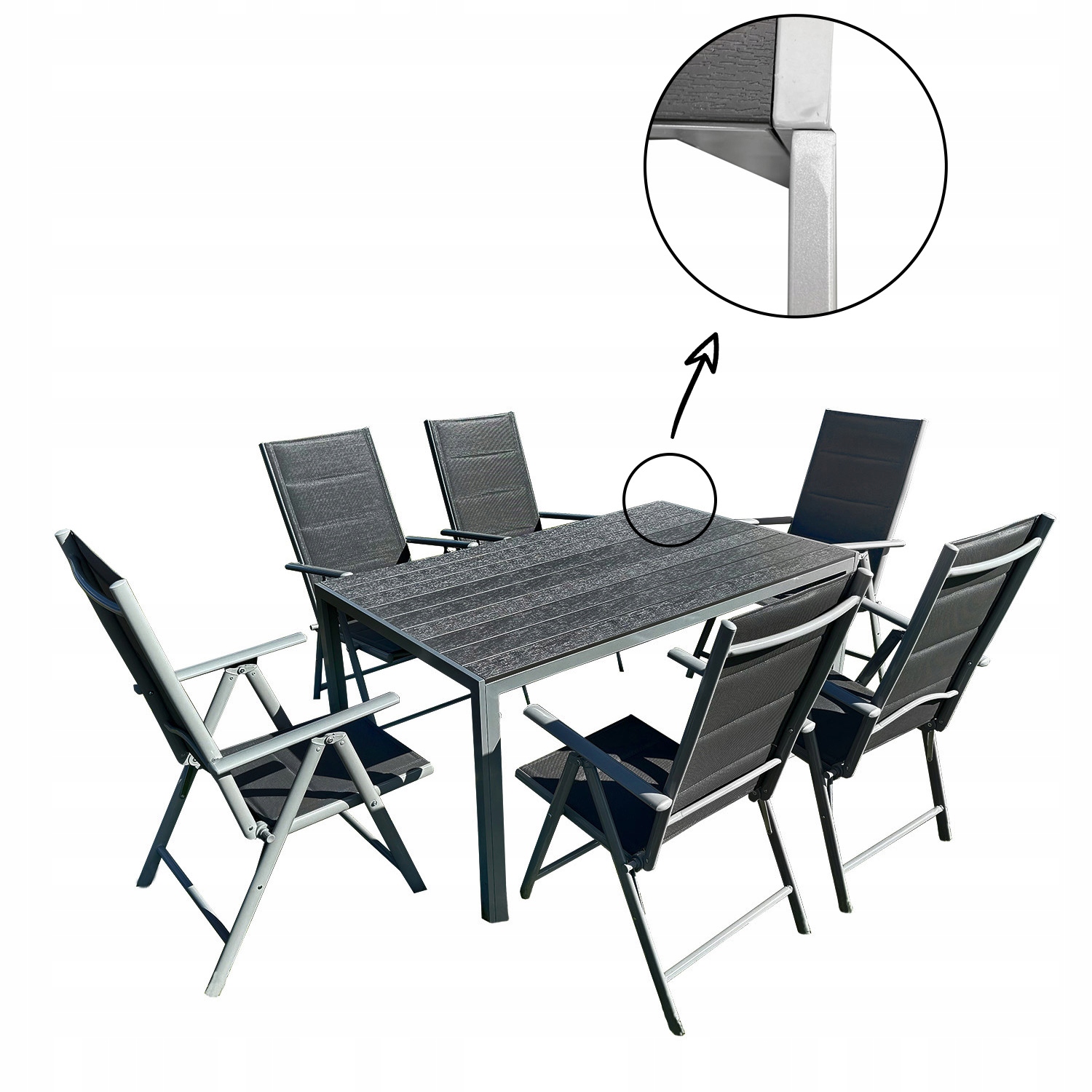 Zestaw mebli ogrodowych HARMONY brązowy aluminiowy 6 krzeseł + stół PREMIUM Styl nowoczesny