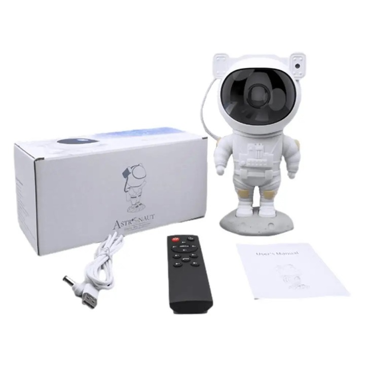 PROJEKTOR GWIAZD NIEBA LED LAMPKA NOCNA RZUTNIK ASTRONAUTA 360° Kolor dominujący biały