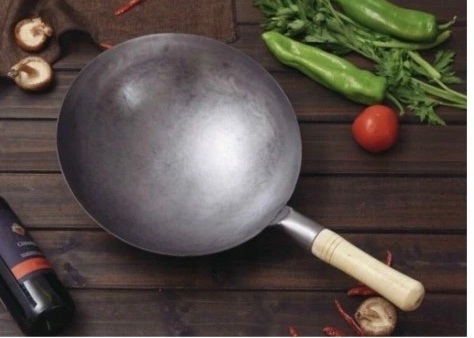 PATELNIA WOK 25 CM ZE STALI WĘGLOWEJ KUTA CHIŃSKA GŁĘBOKA DUŻA SOLIDNA Kolor srebrny