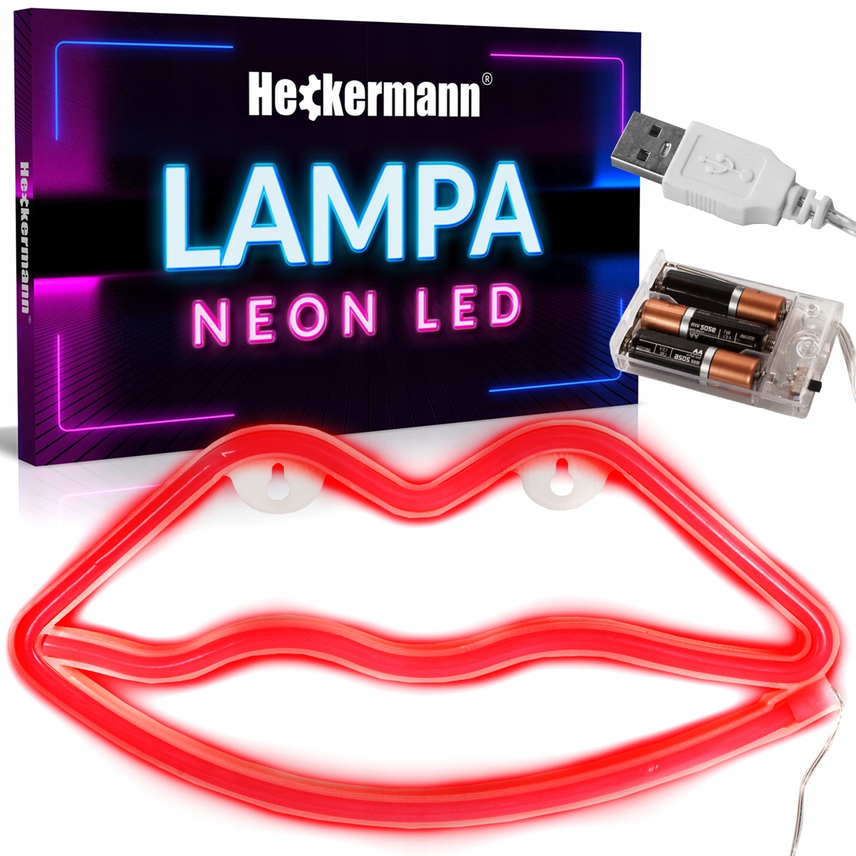 

Neon Led Wiszący Lampka Na Ścianę Usta Usb 3xAA
